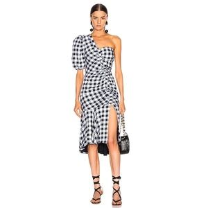 Jonathan Simkhai Lux Twill One Sleeve In Midnight Gingham Dress